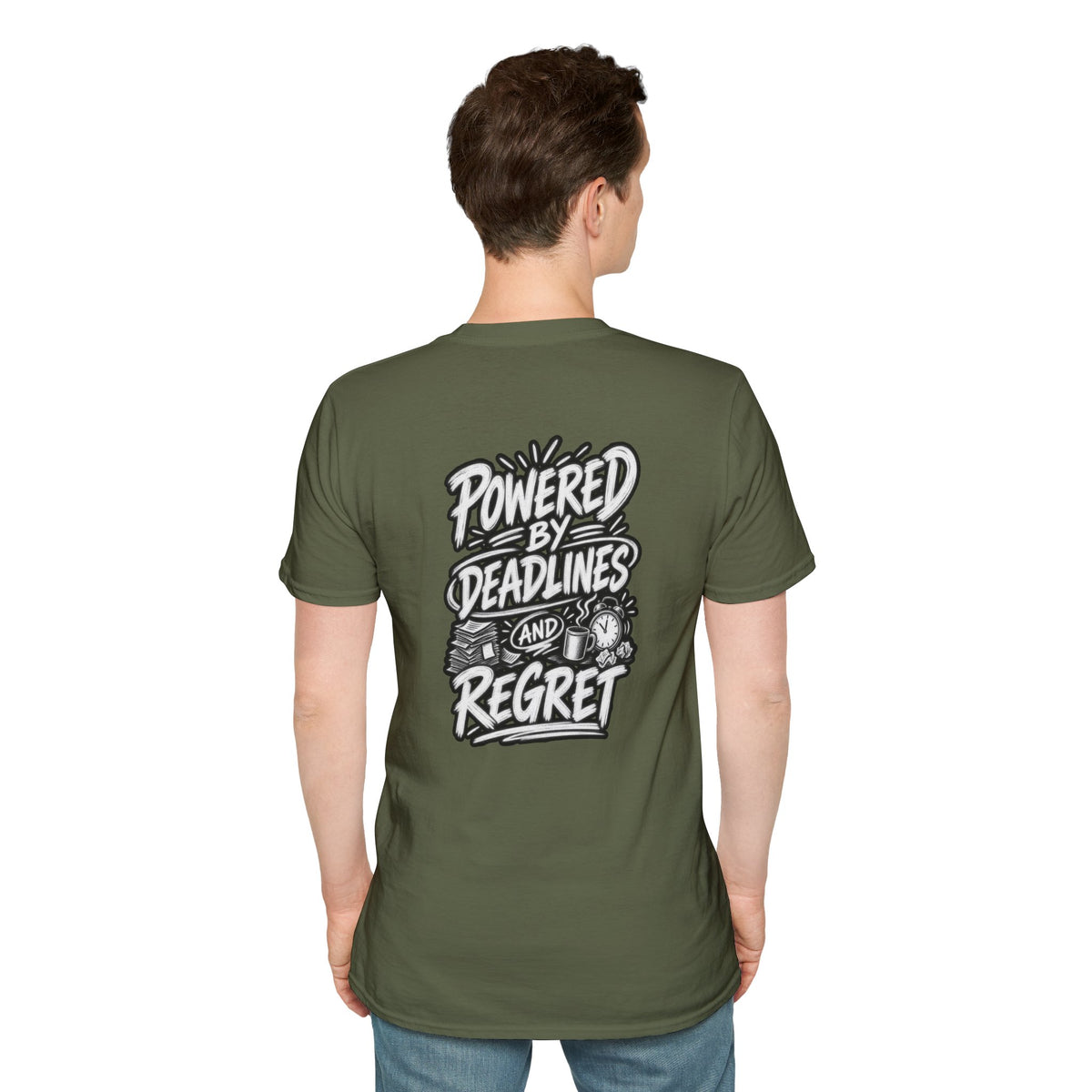 Funny Dark Humor Shirt Powered by Deadlines and Regret Funny Office Tee Unique Coworker Gift