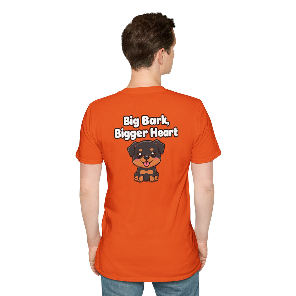 Cute Rottweiler Shirt Big Bark, Bigger Heart Funny Dog Lover Unisex Softstyle Tee Gift