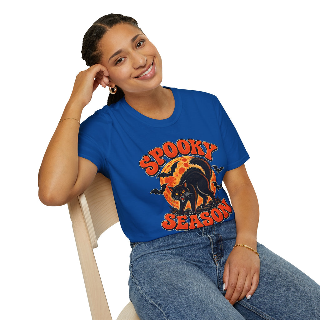 Retro Black Cat Halloween Shirt | Vintage Spooky Season Graphic Tee | Womens Halloween T-Shirt