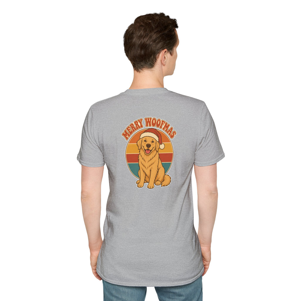 Retro Christmas Dog T-Shirt Merry Woofmas Vintage Dog Lover Shirt Unisex Softstyle Tee Christmas Gift