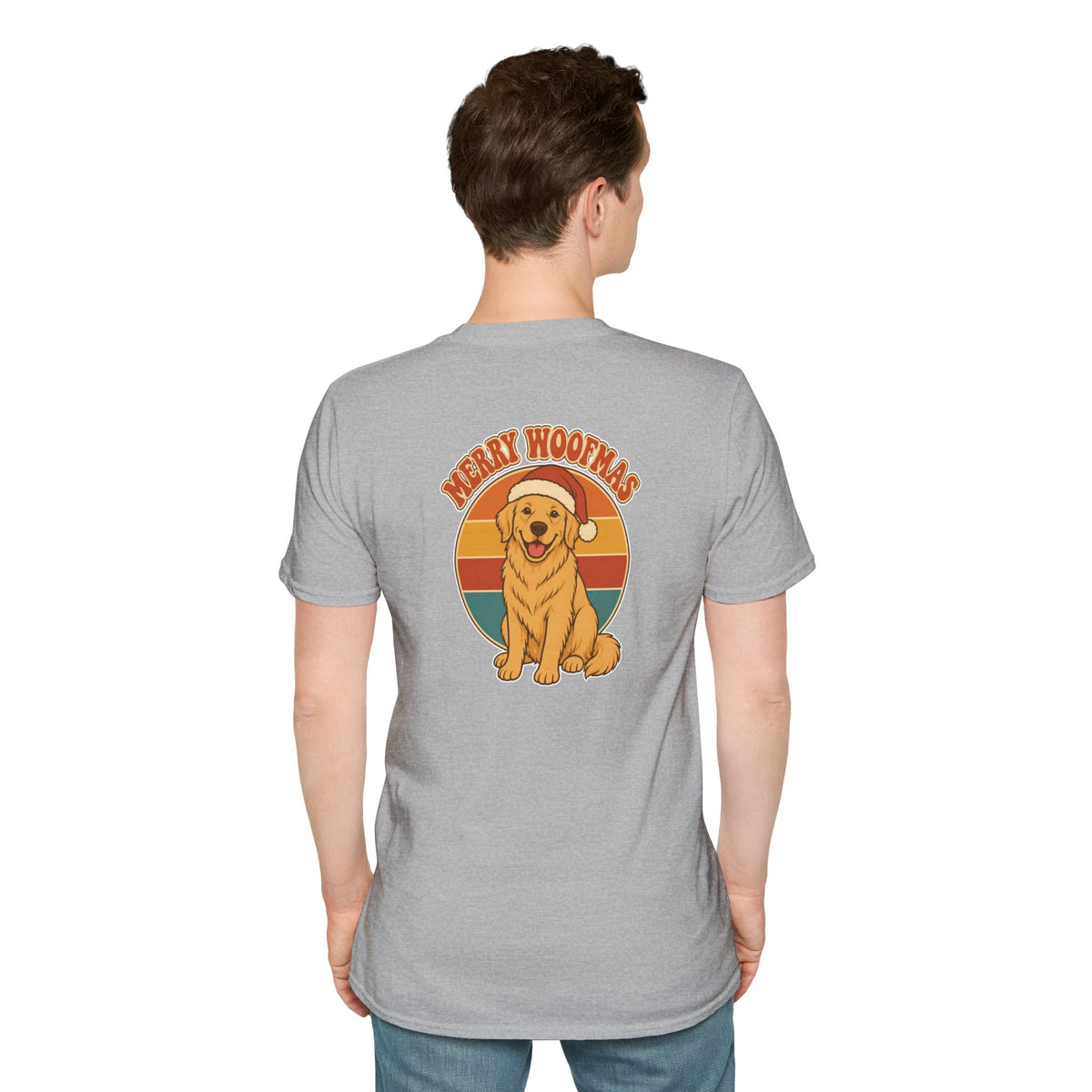 Retro Christmas Dog T-Shirt Merry Woofmas Vintage Dog Lover Shirt Unisex Softstyle Tee Christmas Gift