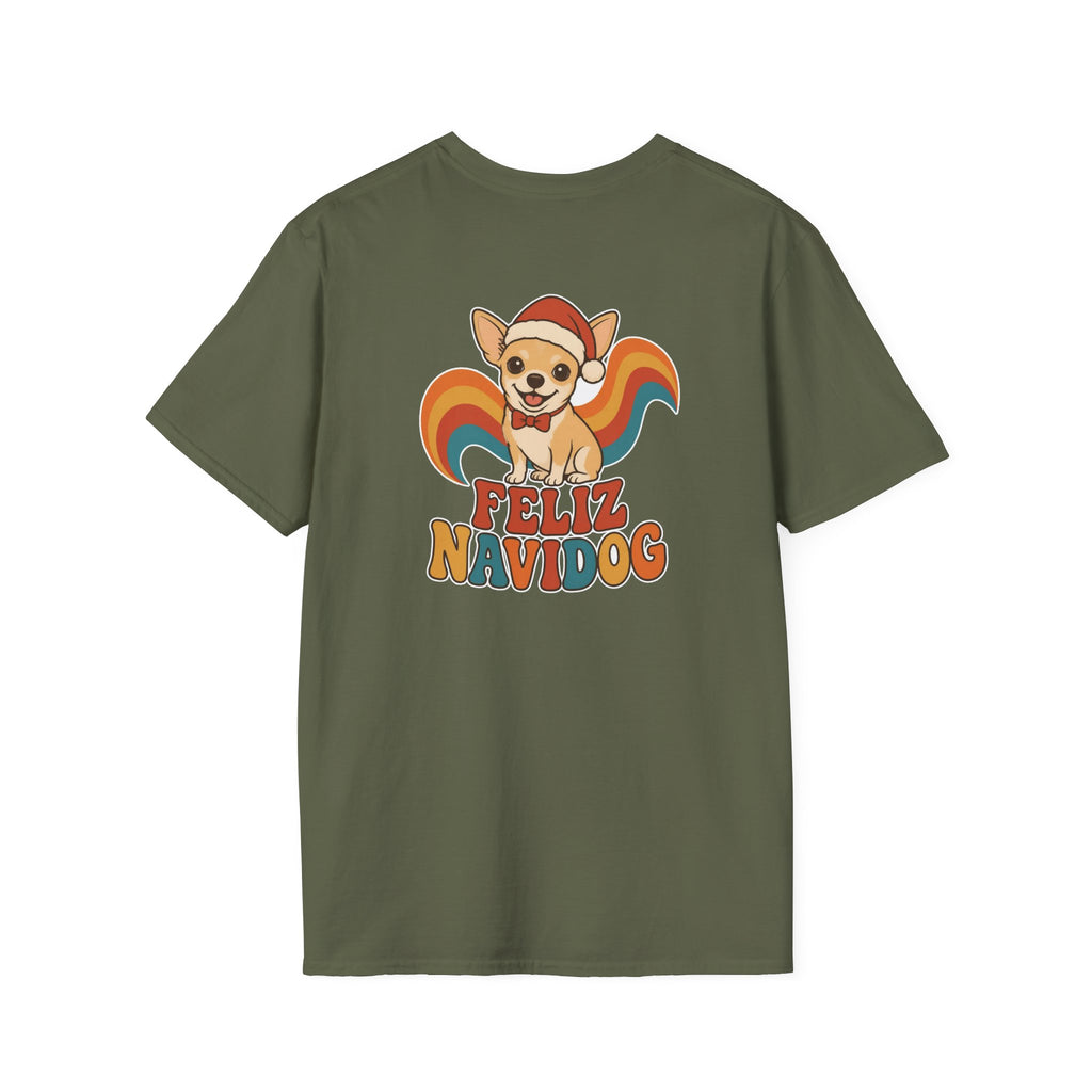 Retro Christmas Dog T-Shirt Feliz Navidog Vintage Dog Lover Shirt Unisex Softstyle Tee Christmas Gift