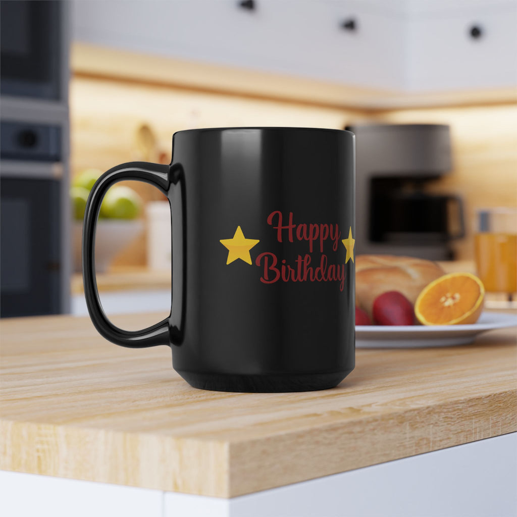 Happy Birthday Gift Black Ceramic Mug Star Great Present Bf Gf Wife Husband 15oz