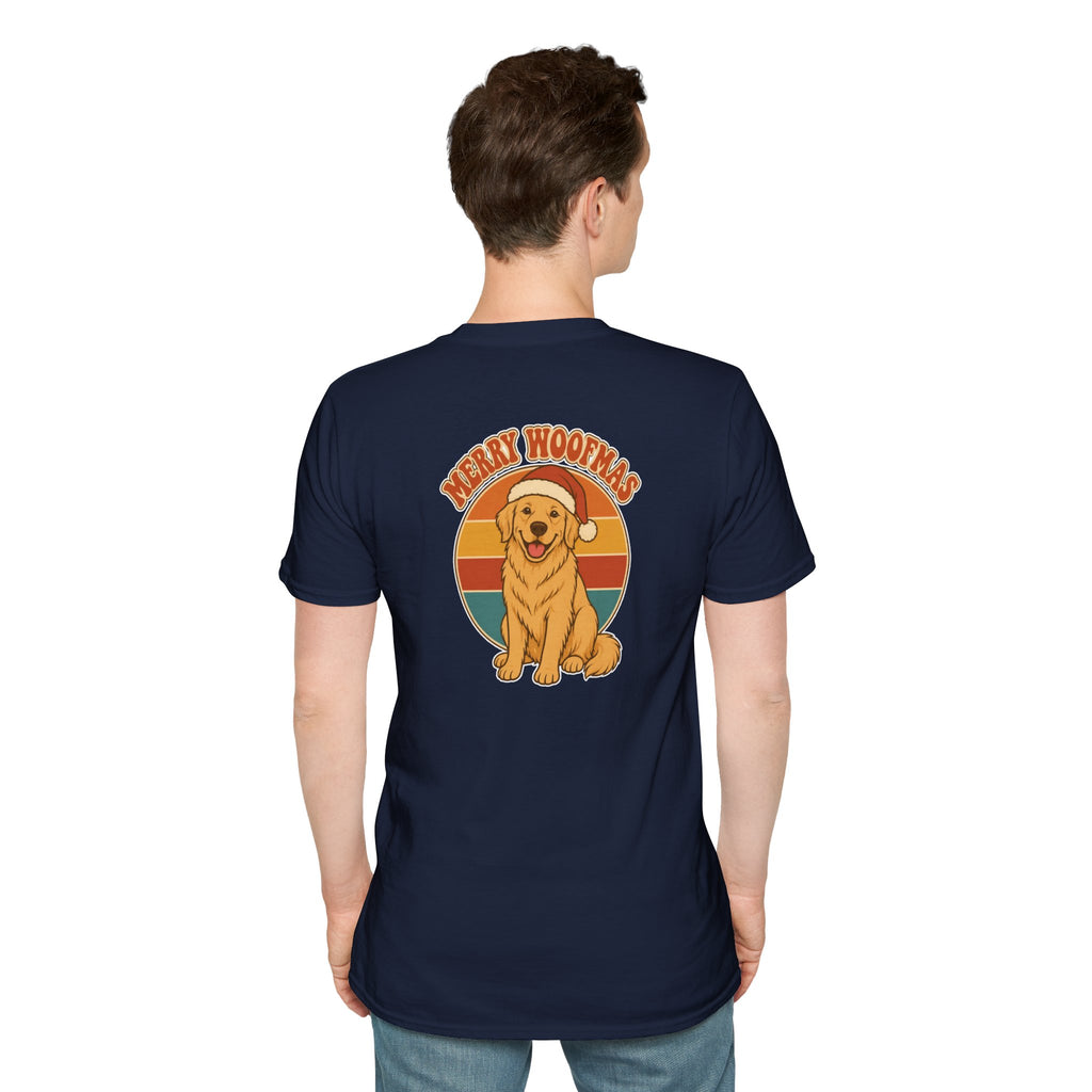 Retro Christmas Dog T-Shirt Merry Woofmas Vintage Dog Lover Shirt Unisex Softstyle Tee Christmas Gift