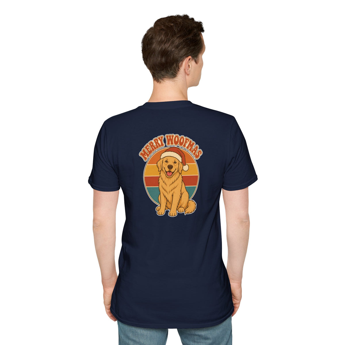 Retro Christmas Dog T-Shirt Merry Woofmas Vintage Dog Lover Shirt Unisex Softstyle Tee Christmas Gift