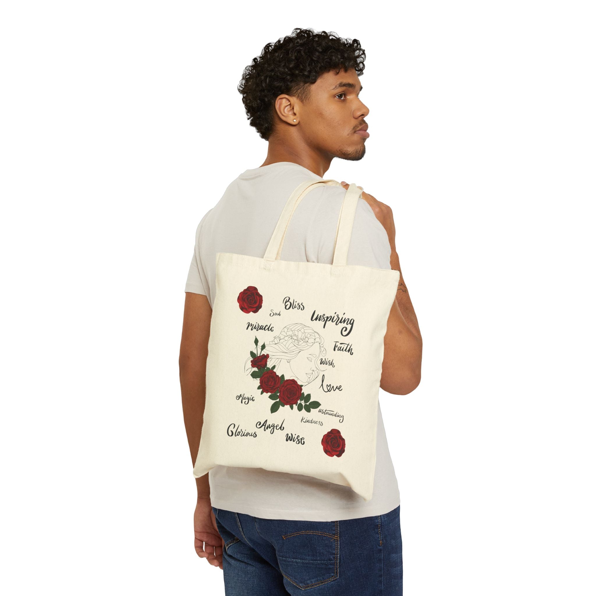 Floral Tote Bag Cute Botanical Print Stylish Cotton Rose Canvas Bag Gift Best Best Gift