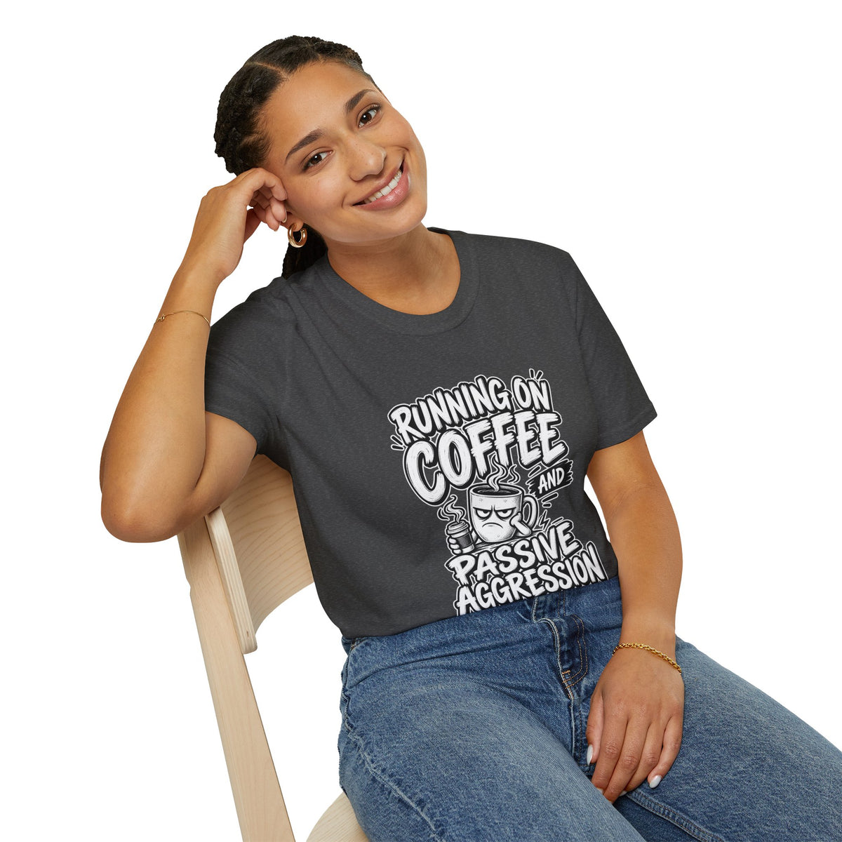 Funny Dark Humor Tshirt — Funny Office Tshirt Dark Humor Graphic Tee Unique Coworker Gift  RUNNING ON COFFEE AND PASSIVE AGGRESSION Shirt