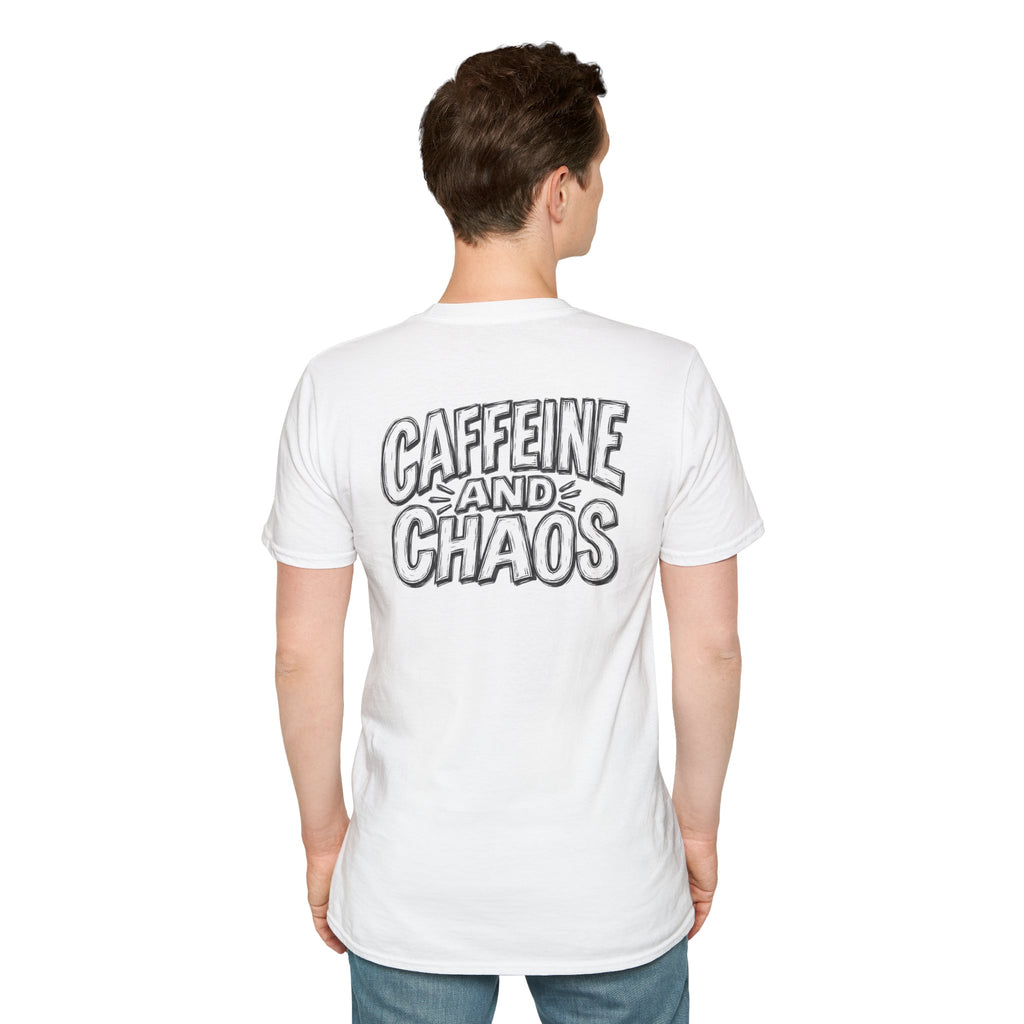Funny Caffeine and Chaos Shirt Coffee Lover Graphic Tee Dark Humor Tshirt Funny Office Tshirt