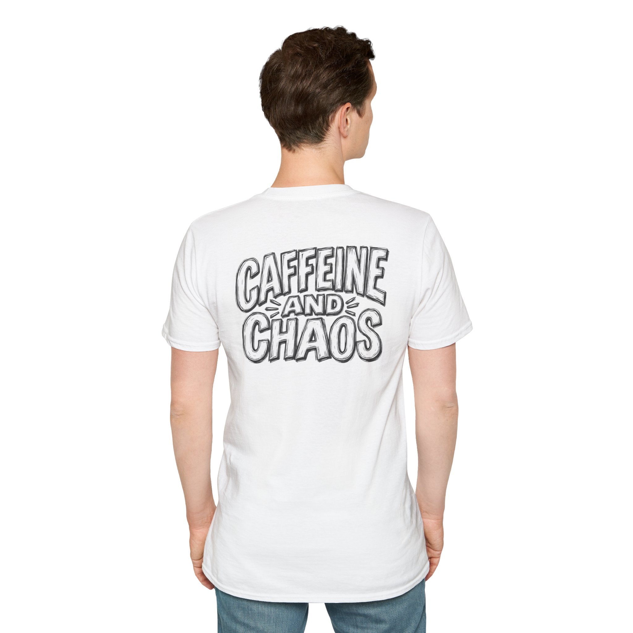 Funny Caffeine and Chaos Shirt Coffee Lover Graphic Tee Dark Humor Tshirt Funny Office Tshirt