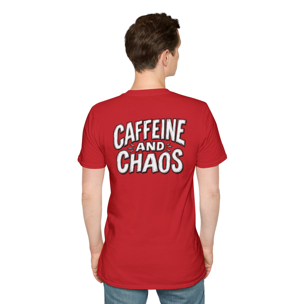 Funny Caffeine and Chaos Shirt Coffee Lover Graphic Tee Dark Humor Tshirt Funny Office Tshirt
