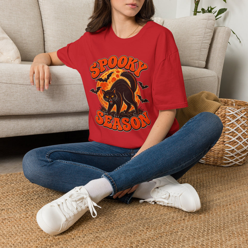 Retro Black Cat Halloween Shirt | Vintage Spooky Season Graphic Tee | Womens Halloween T-Shirt