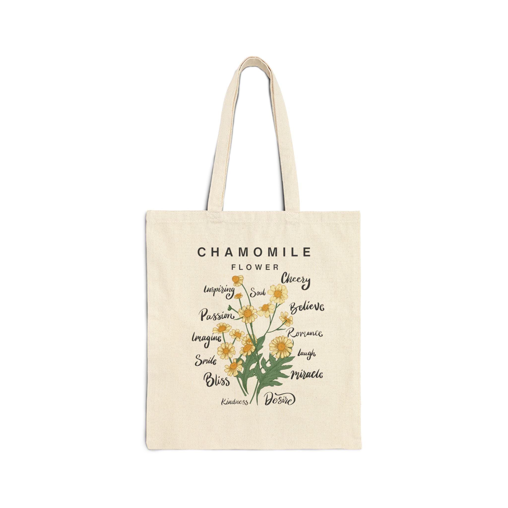 Floral Tote Bag Cute Botanical Print Stylish Cotton Chamomile Canvas Bag Gift Best Gift for New Year