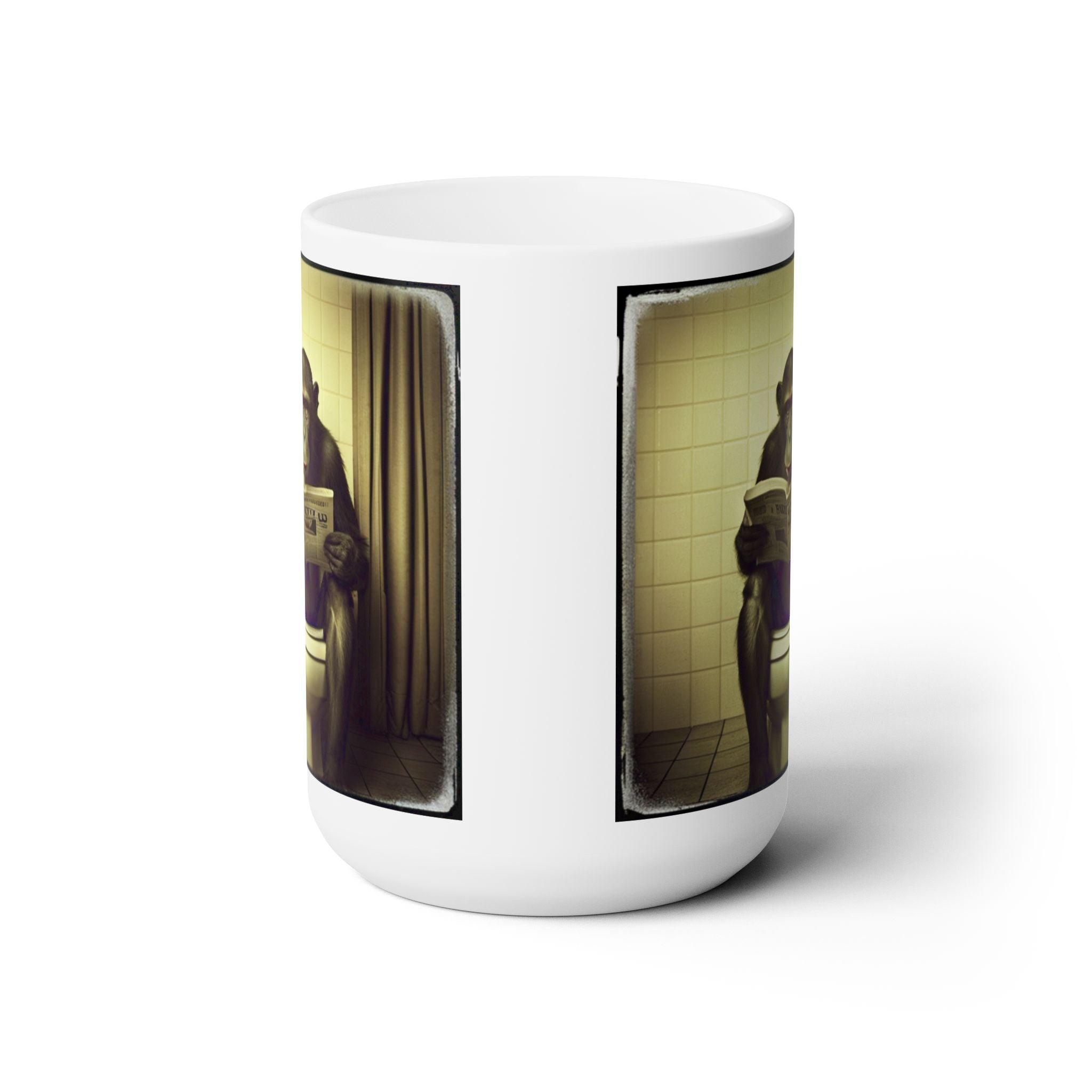 Monkey Sitting on The Toilet Reading Newspaper Funny AI Gift Coffee Tea Mug 15oz