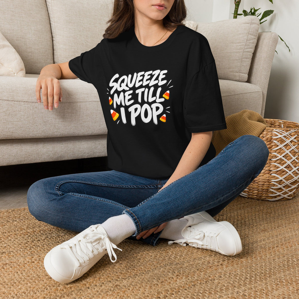 Funny Halloween Shirt Squeeze Me Till I Pop Candy Corn Novelty Tee Graphic T-Shirt