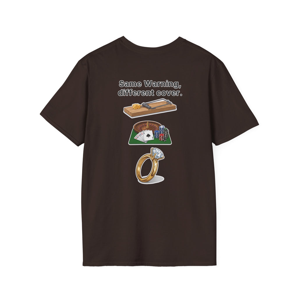 Funny Marriage T-Shirt Same Warning Different Cover Mousetrap Casino Ring Wedding Humor Shirt Groom Bachelor Party Tee