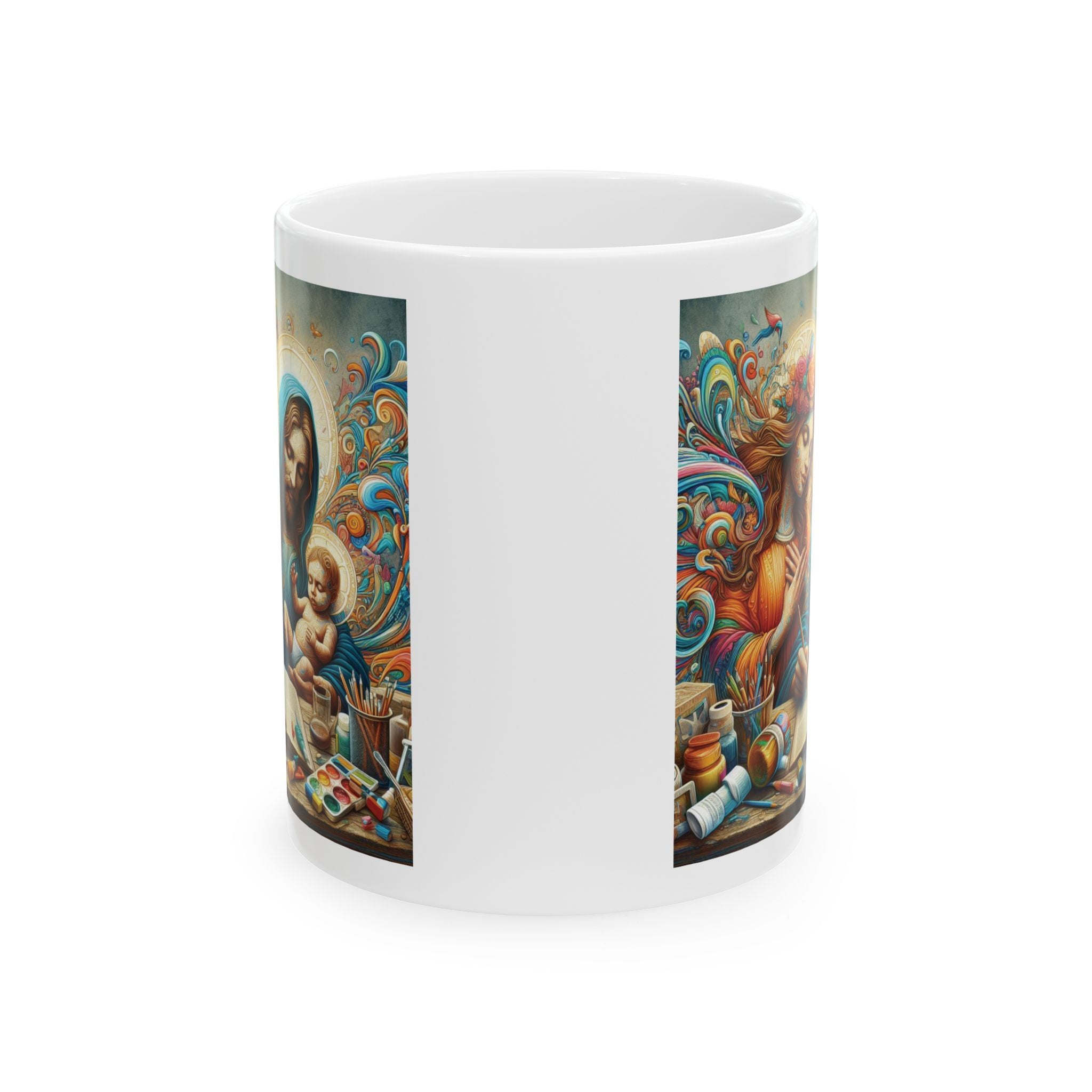 Holy Family Art Ceramic Coffee Mug, Christian Religious Gift, Jesus Mary 11oz
