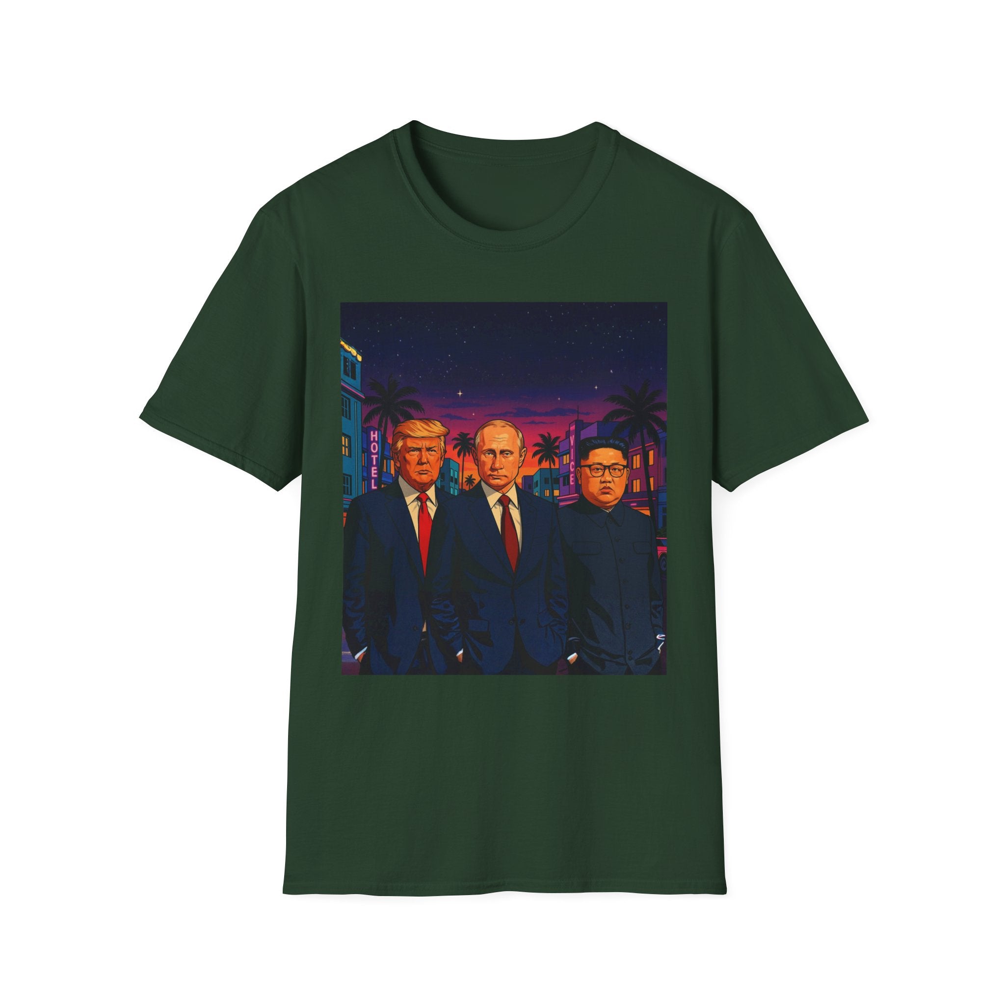 Funny Donald Trump Kim Putin in Miami T-Shirt Unique Unisex Softstyle Gift New