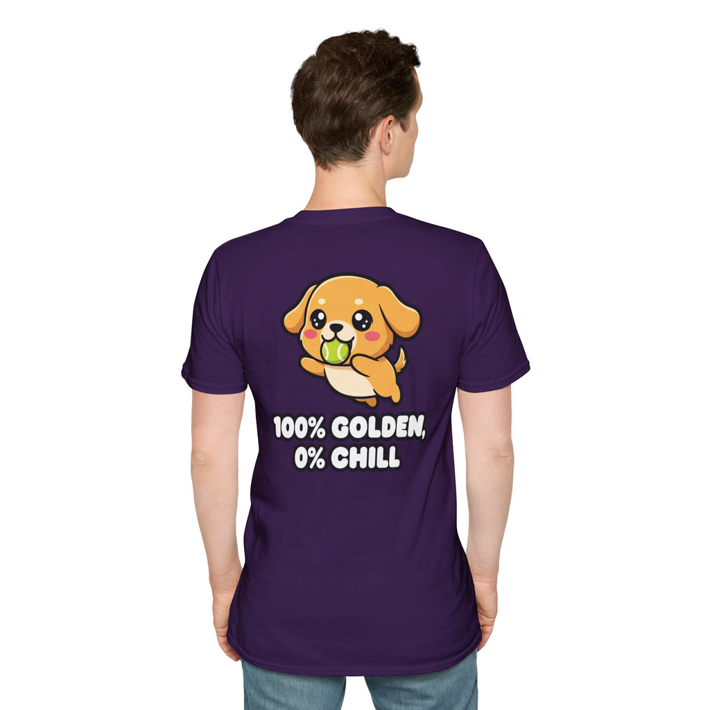 Cute Golden Retriever Shirt 100% Golden, 0% Chill Funny Dog Lover Unisex Softstyle Tee Gift