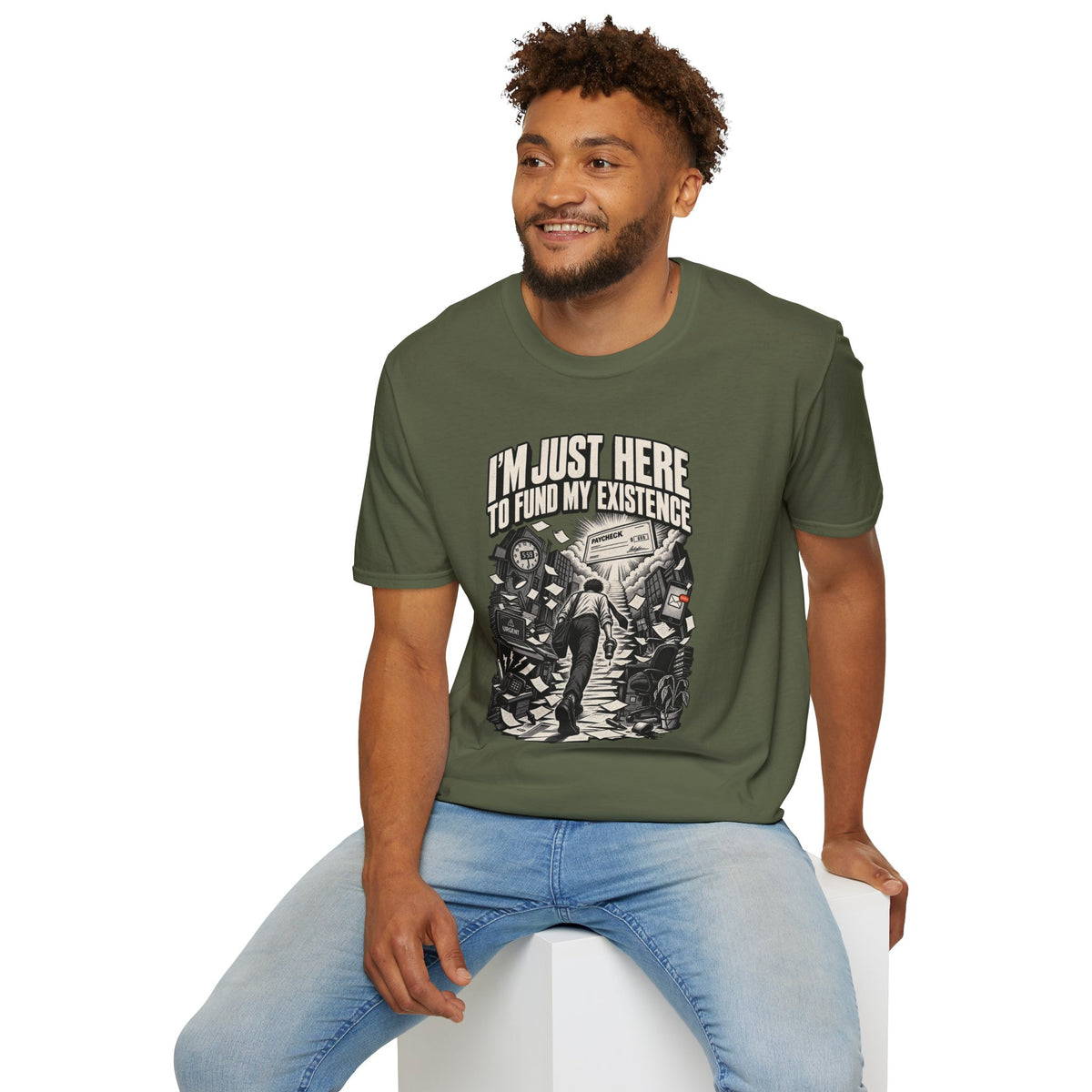 Funny Dark Humor Tshirt — Funny Office Tshirt Dark Humor Graphic Tee Unique Coworker Gift I'M JUST HERE TO FUND MY EXISTENCE Shirt