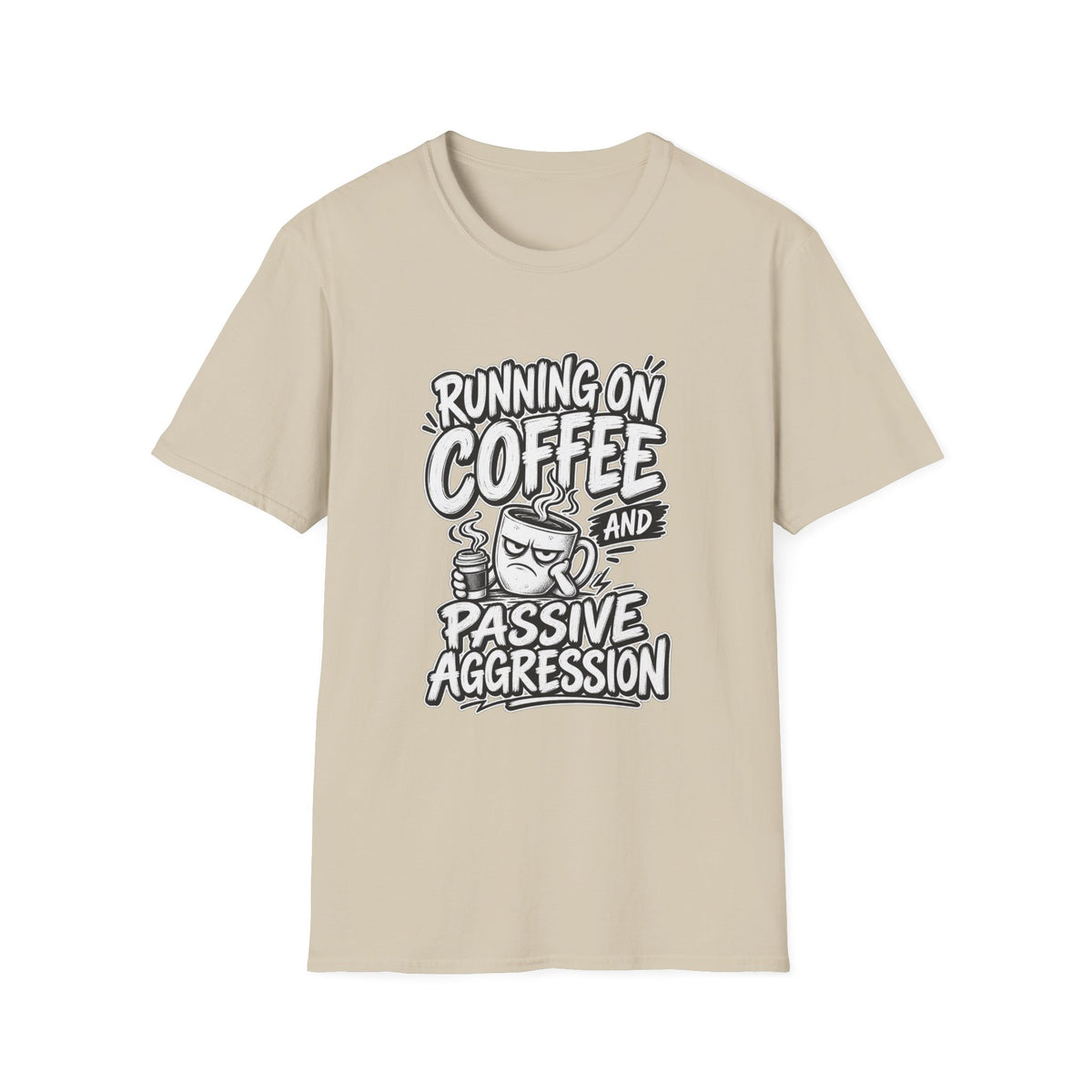 Funny Dark Humor Tshirt — Funny Office Tshirt Dark Humor Graphic Tee Unique Coworker Gift  RUNNING ON COFFEE AND PASSIVE AGGRESSION Shirt