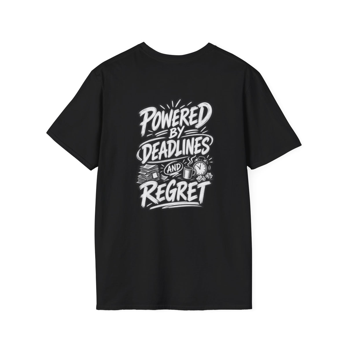Funny Dark Humor Shirt Powered by Deadlines and Regret Funny Office Tee Unique Coworker Gift
