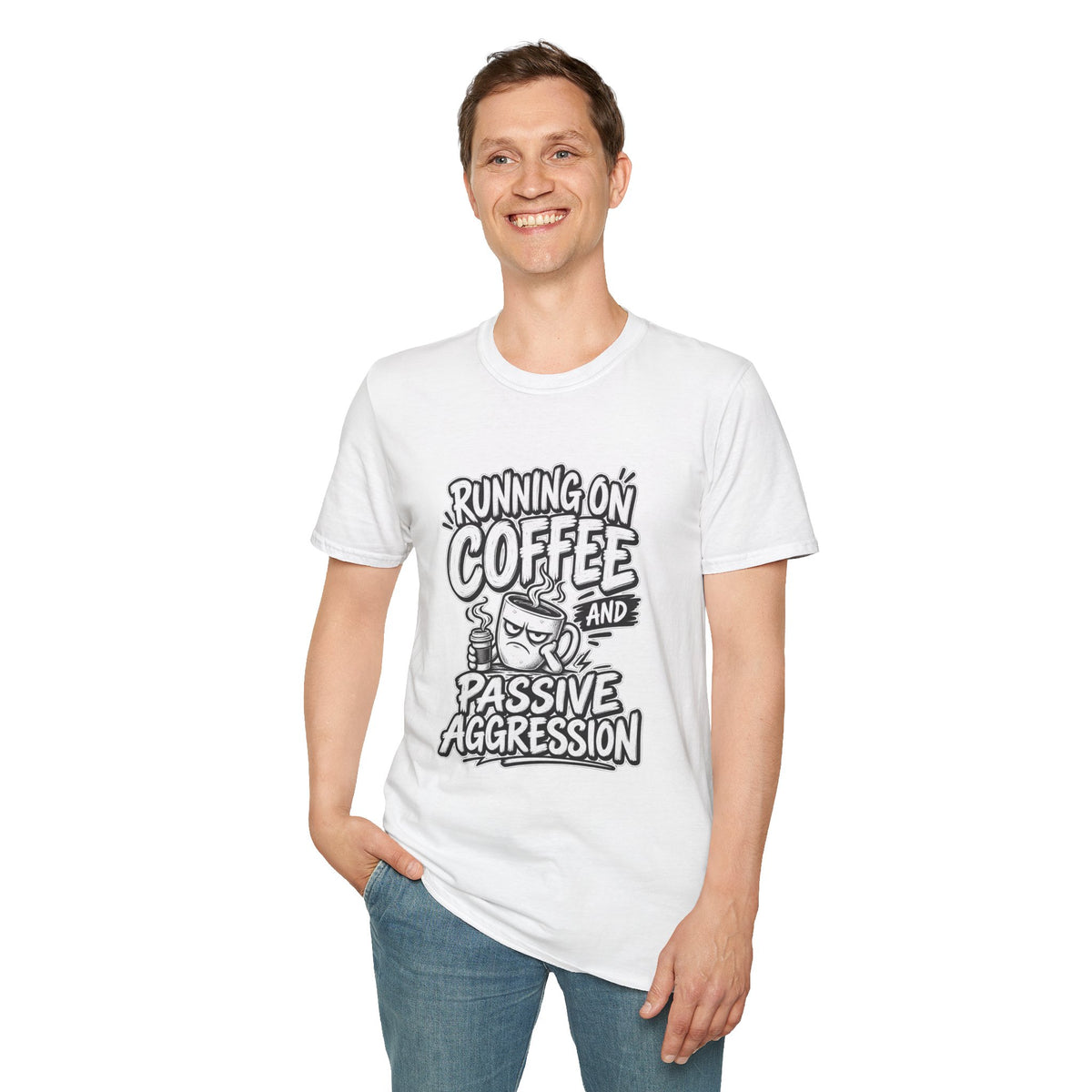 Funny Dark Humor Tshirt — Funny Office Tshirt Dark Humor Graphic Tee Unique Coworker Gift  RUNNING ON COFFEE AND PASSIVE AGGRESSION Shirt
