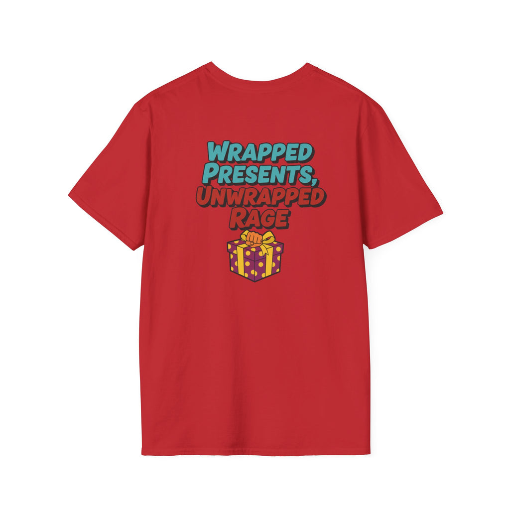 Dark Humor Christmas Shirt Wrapped Presents Unwrapped Rage Funny Sarcastic Unisex Softstyle Tee Adult Christmas Gift