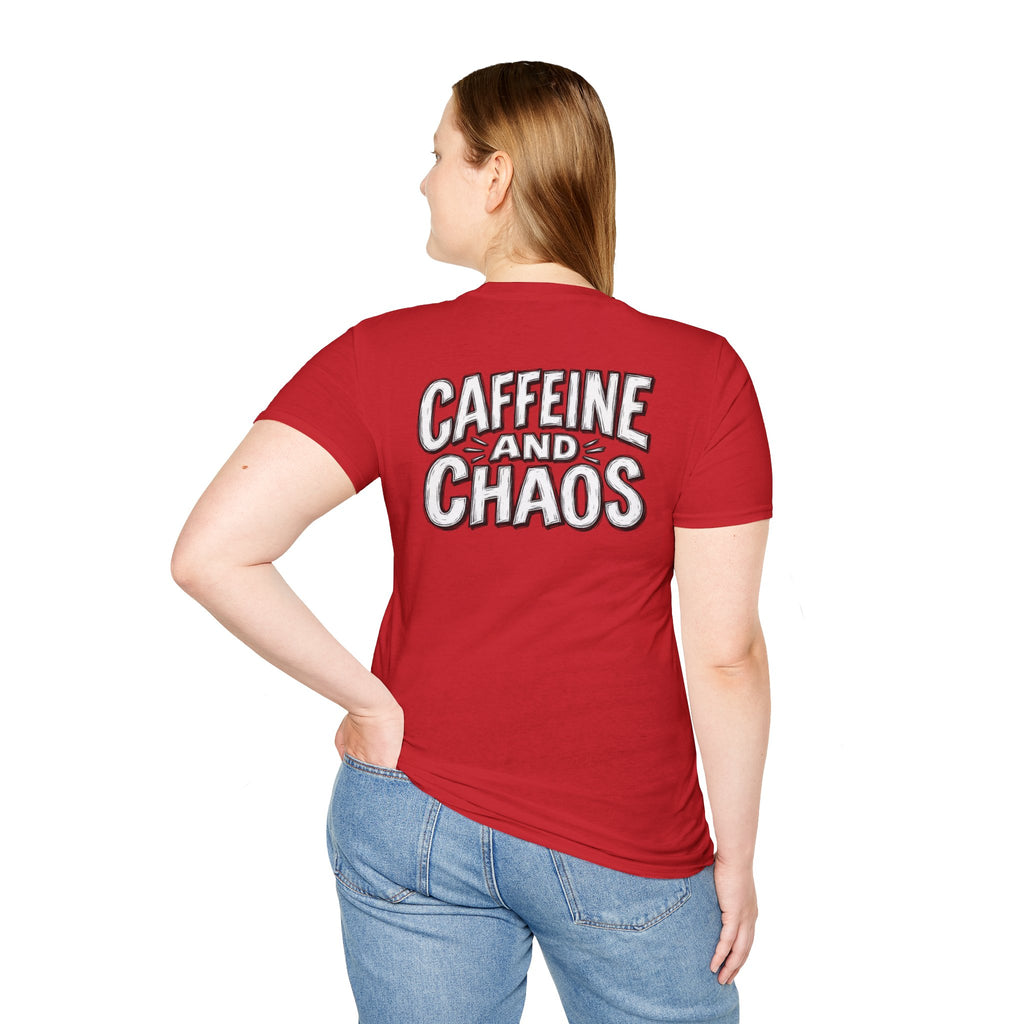 Funny Caffeine and Chaos Shirt Coffee Lover Graphic Tee Dark Humor Tshirt Funny Office Tshirt
