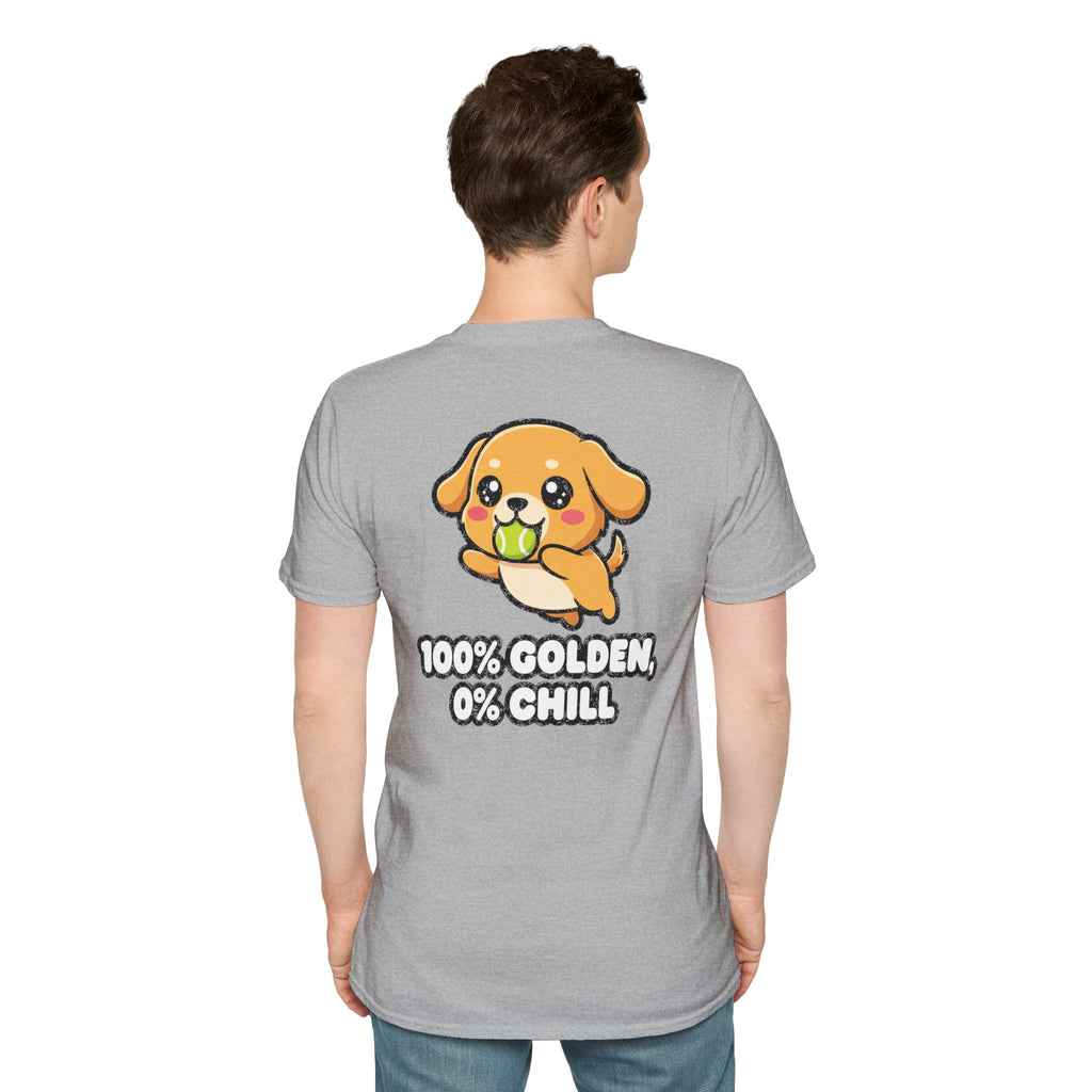 Cute Golden Retriever Shirt 100% Golden, 0% Chill Funny Dog Lover Unisex Softstyle Tee Gift