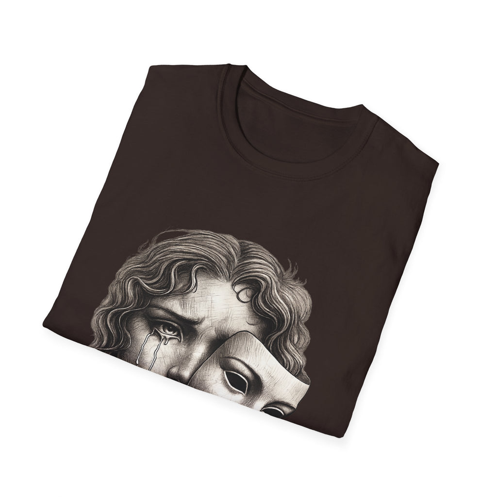 Crying Woman Mask Art T-Shirt | Hidden Emotions Sketch Graphic Tee Unisex Unisex Softstyle T-Shirt