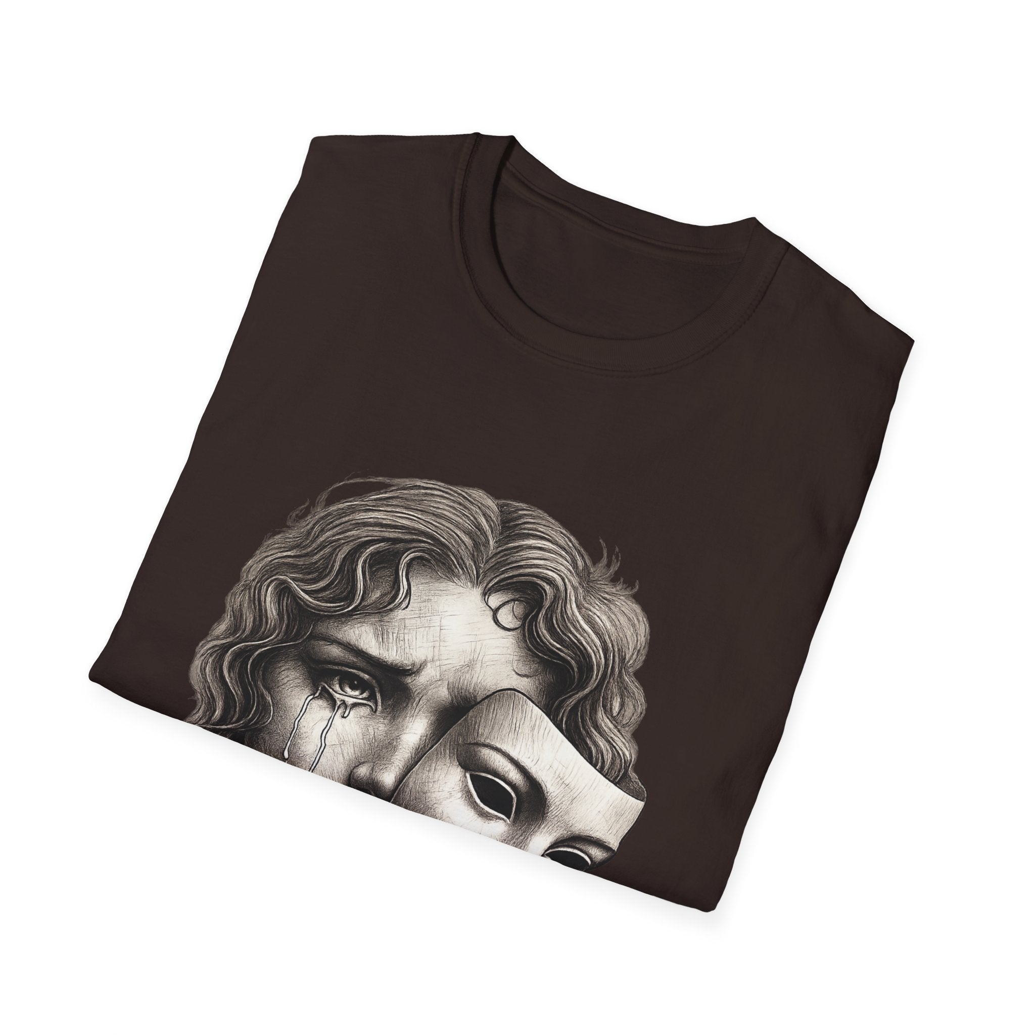 Crying Woman Mask Art T-Shirt | Hidden Emotions Sketch Graphic Tee Unisex Unisex Softstyle T-Shirt