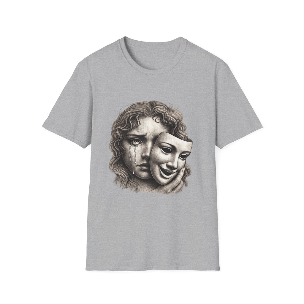 Crying Woman Mask Art T-Shirt | Hidden Emotions Sketch Graphic Tee Unisex Unisex Softstyle T-Shirt