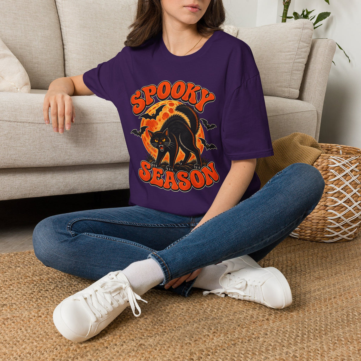 Retro Black Cat Halloween Shirt | Vintage Spooky Season Graphic Tee | Womens Halloween T-Shirt