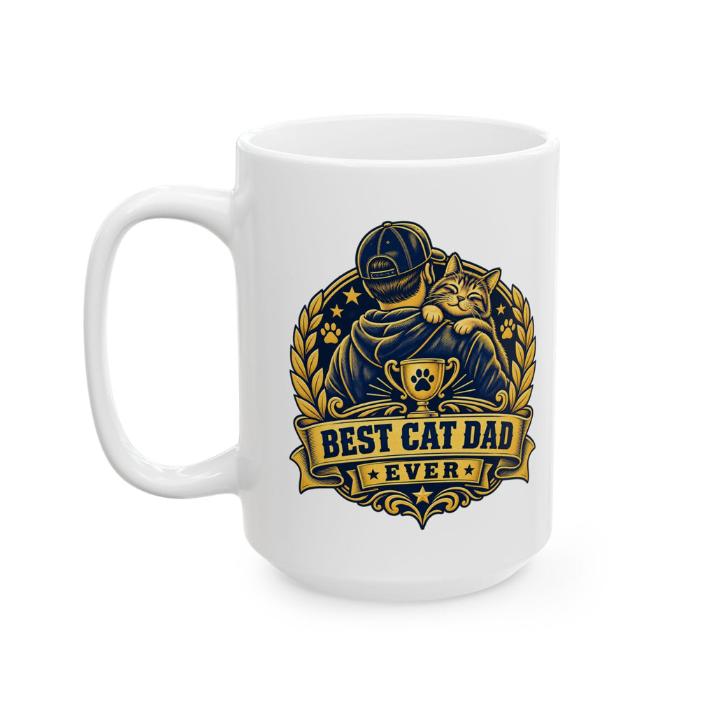 Best Cat Dad Ever Mug Vintage Trophy Badge Coffee Cup Gift Funny Coffee Mug