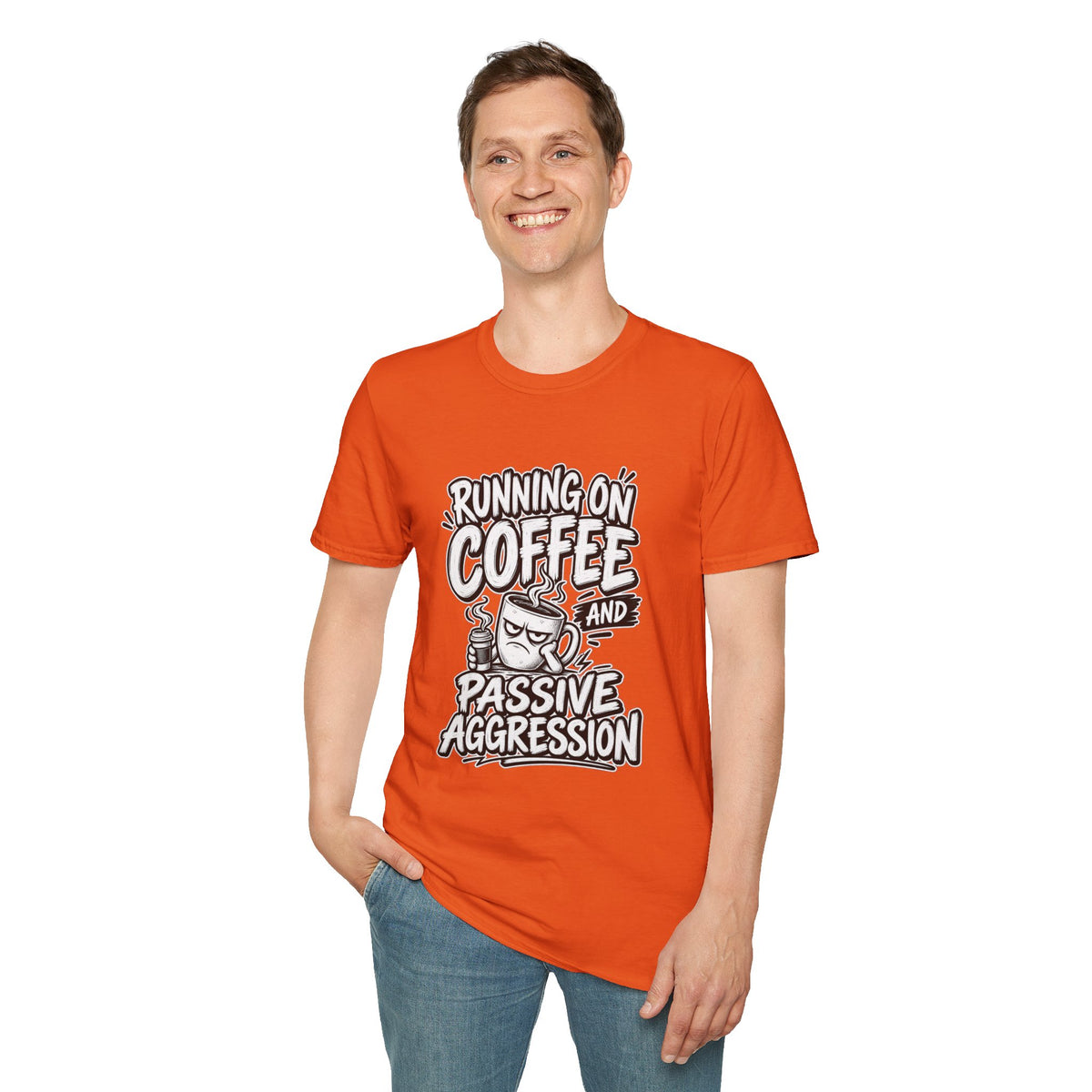 Funny Dark Humor Tshirt — Funny Office Tshirt Dark Humor Graphic Tee Unique Coworker Gift  RUNNING ON COFFEE AND PASSIVE AGGRESSION Shirt
