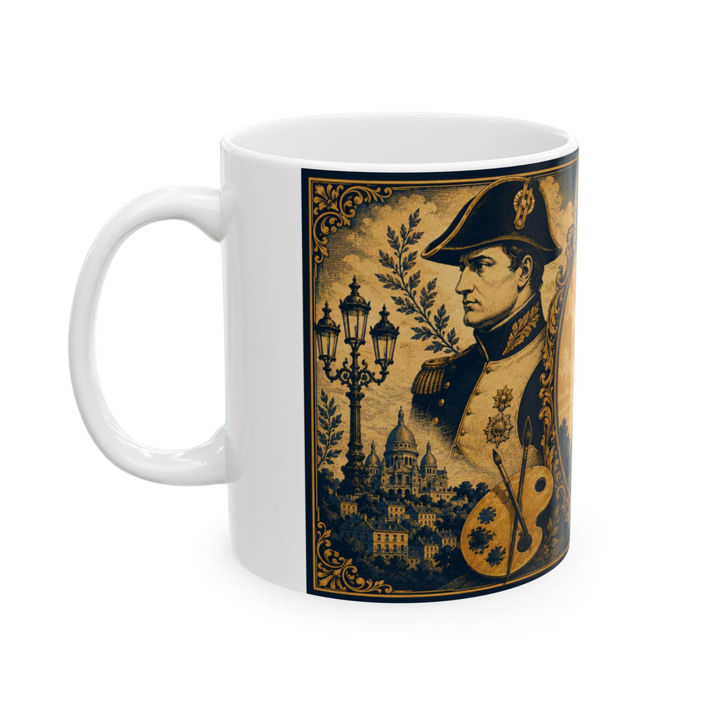 Ceramic Travel Mug Vintage France Emblem Mug Eiffel Tower Fleur de Lis Coffee Cup Gift