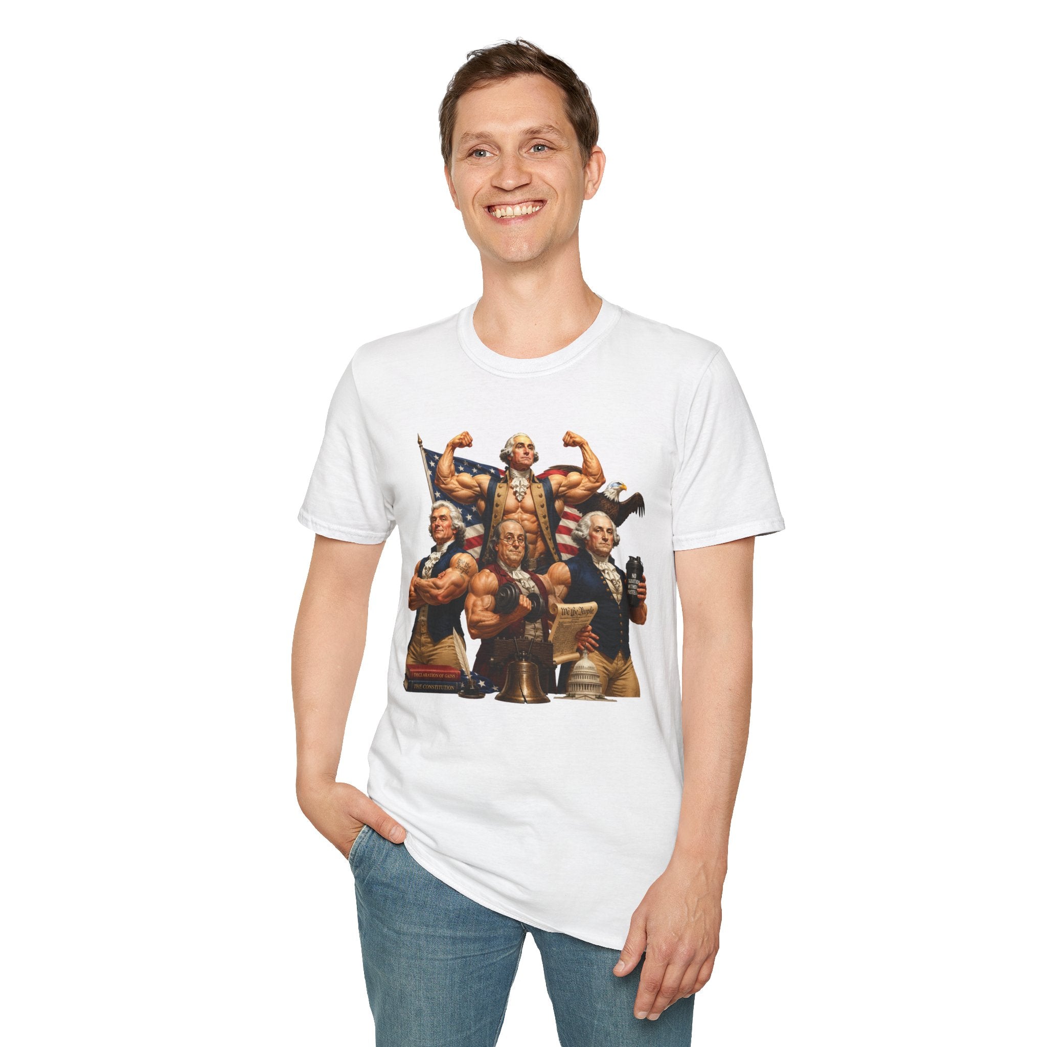 Funny USA Unisex Softstyle T-Shirt Giant Declaration Receipt Funny Patriotic T-Shirt United States of America Benjamin Franklin George Washington Tshirt
