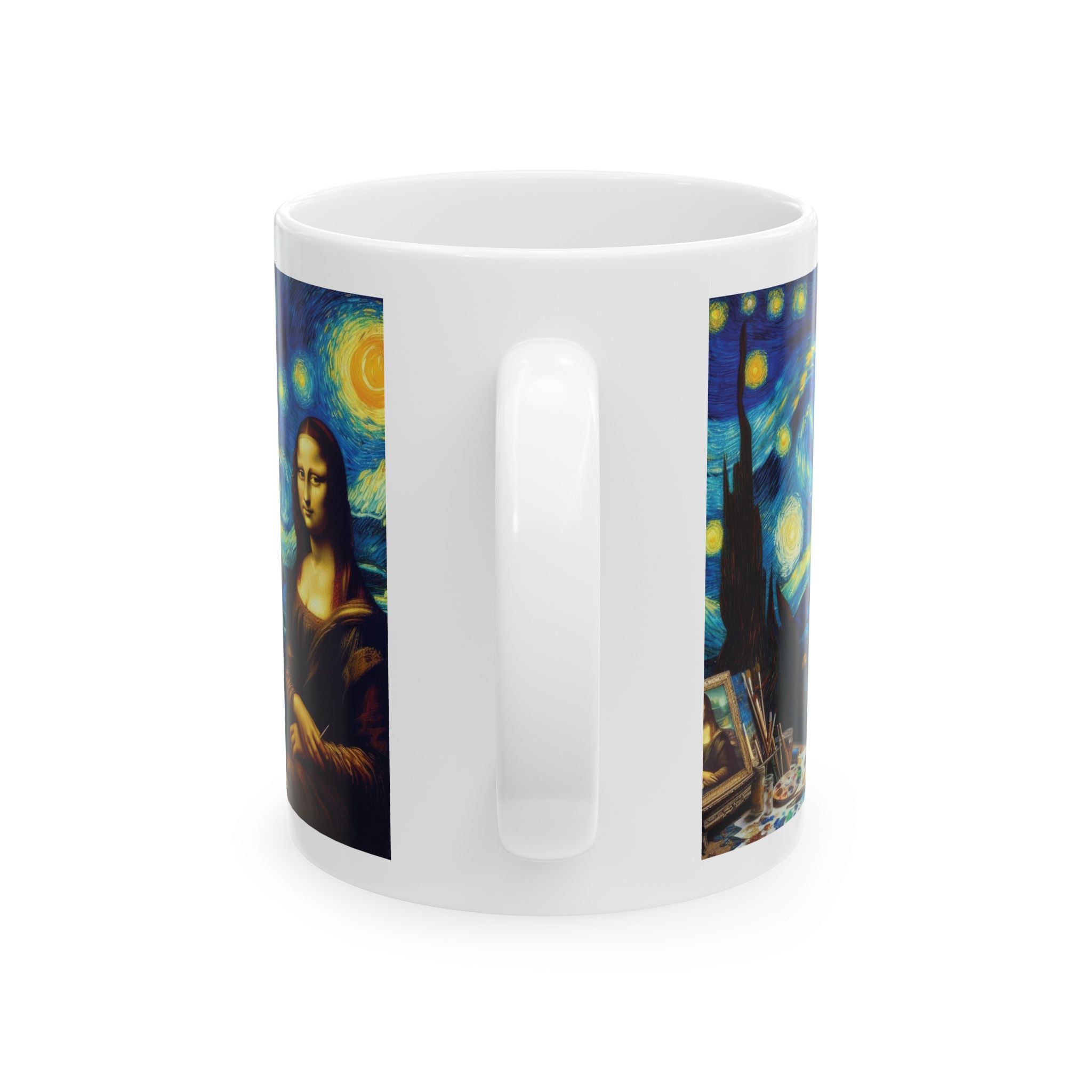 Funny Mona Lisa Van Gogh Starry Night Art Tea Coffee Cup Ceramic Mug Unique Gift
