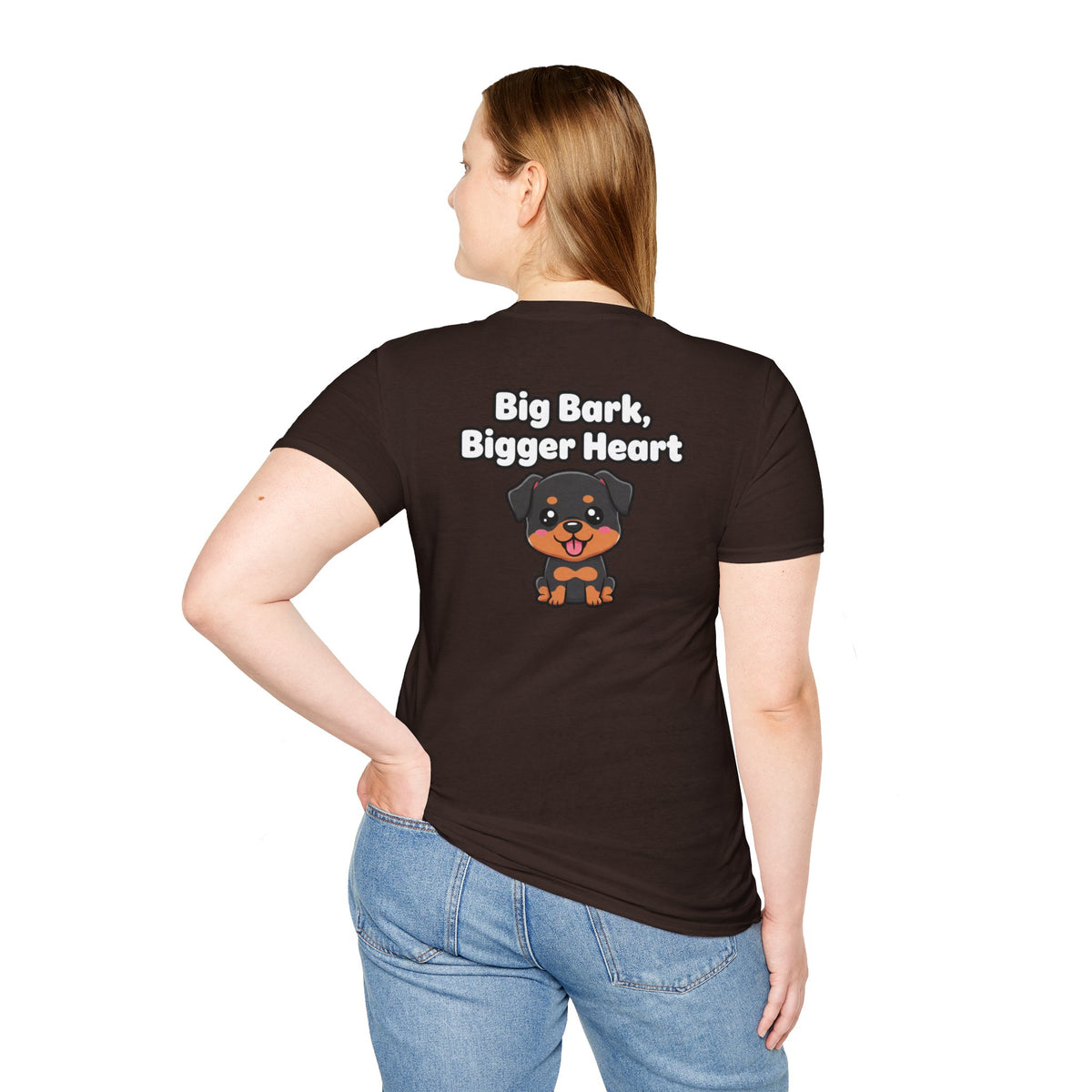 Cute Rottweiler Shirt Big Bark, Bigger Heart Funny Dog Lover Unisex Softstyle Tee Gift