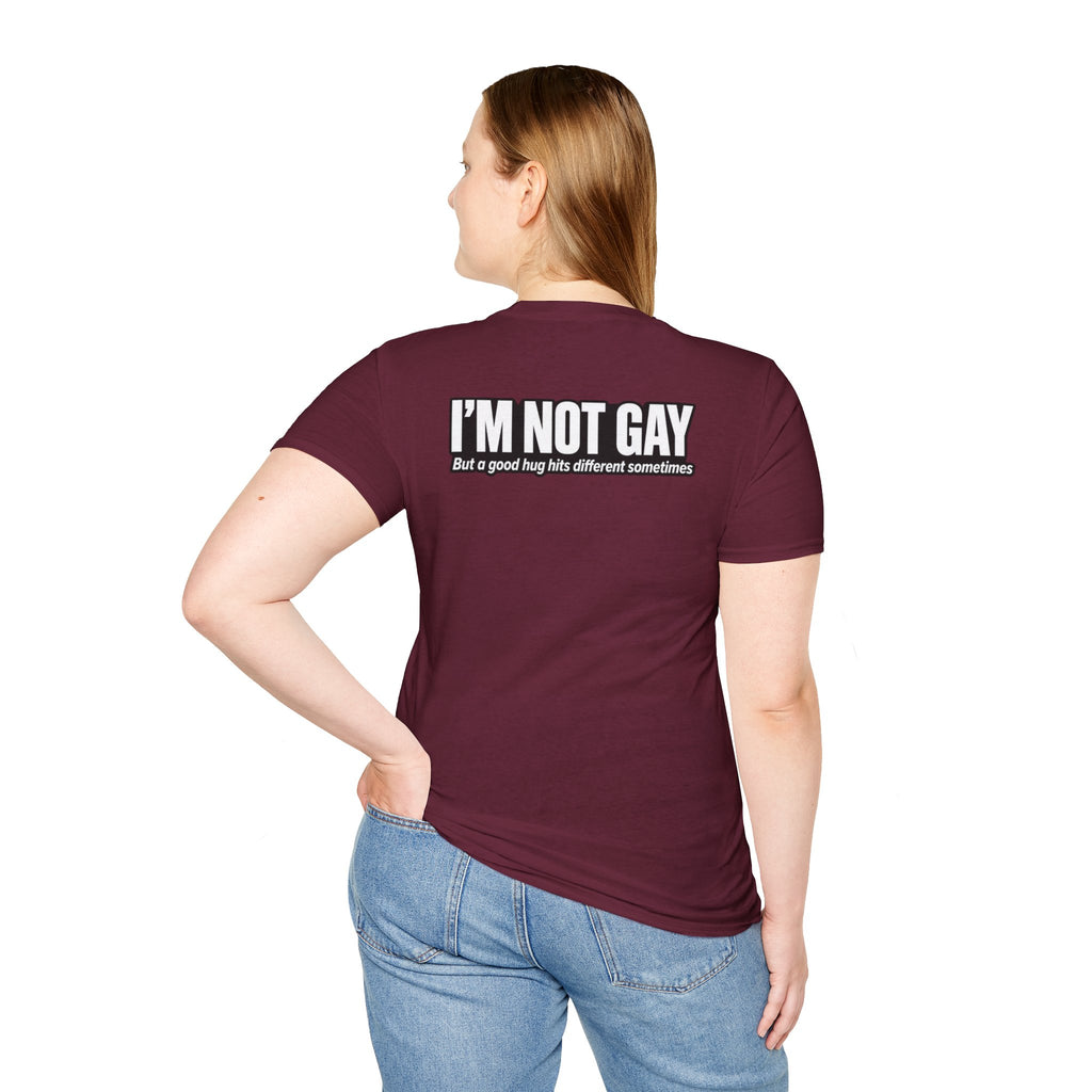 Dark Humor Funny Tshirt I'm not Gay but a Hug huts different Tee Unique Gift Unisex Softsyle Shirt