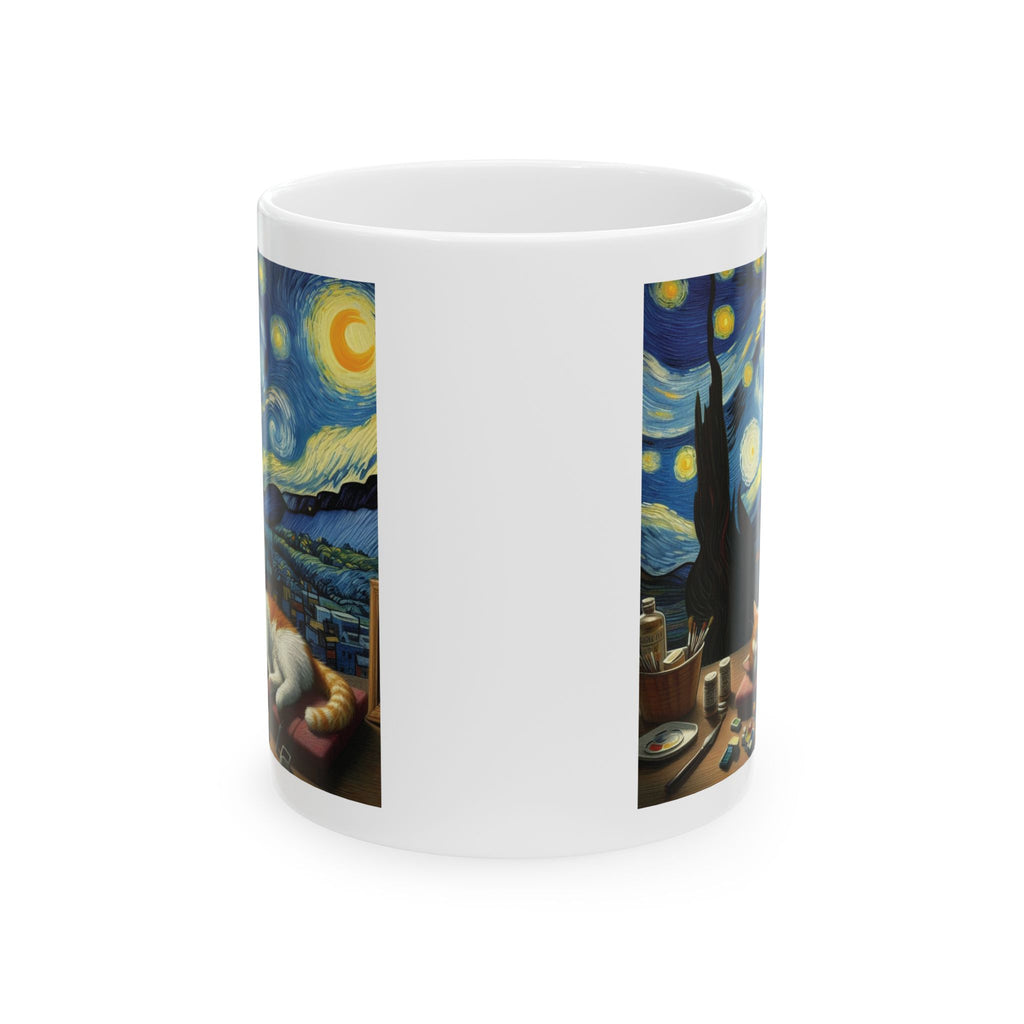 Cat Mug Van Gogh Art Funny The Starry Night Coffee Tea Cup Ceramic Mug Mom Gift