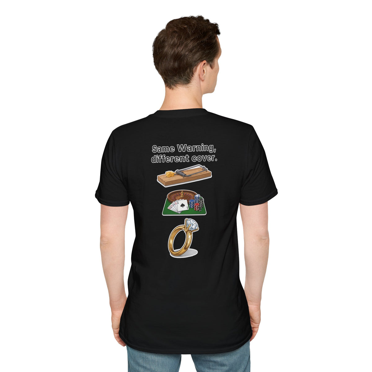 Funny Marriage T-Shirt Same Warning Different Cover Mousetrap Casino Ring Wedding Humor Shirt Groom Bachelor Party Tee