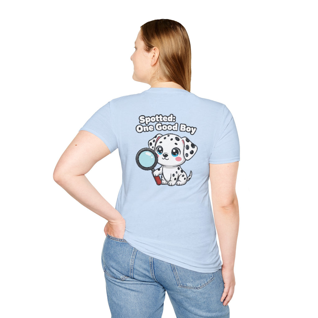 Cute Dalmatian Shirt Spotted: One Good Boy Funny Dog Lover Unisex Softstyle Tee Gift