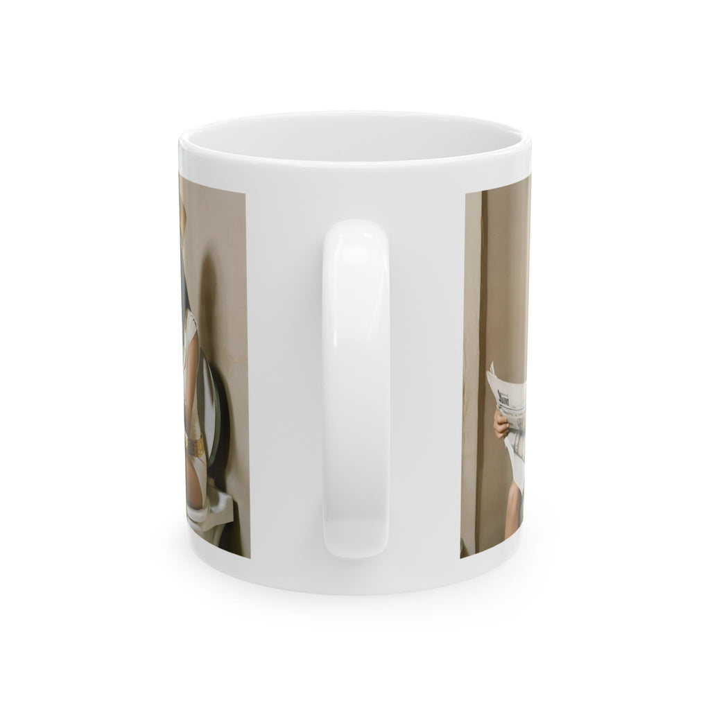 Funny Cleopatra Sitting on Toilet Reading Newspaper Mug Cute Coffee Gift Pharaoh 11oz