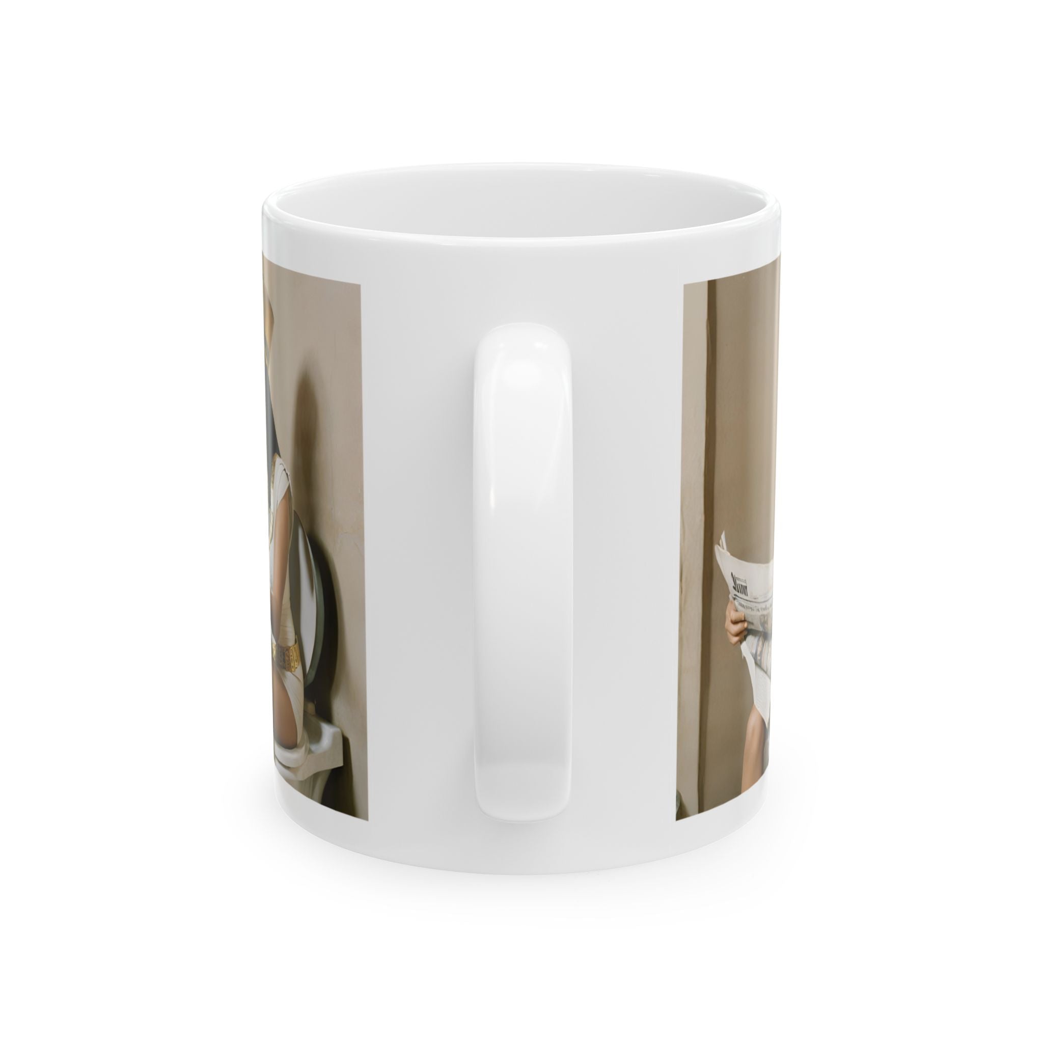 Funny Cleopatra Sitting on Toilet Reading Newspaper Mug Cute Coffee Gift Pharaoh 11oz
