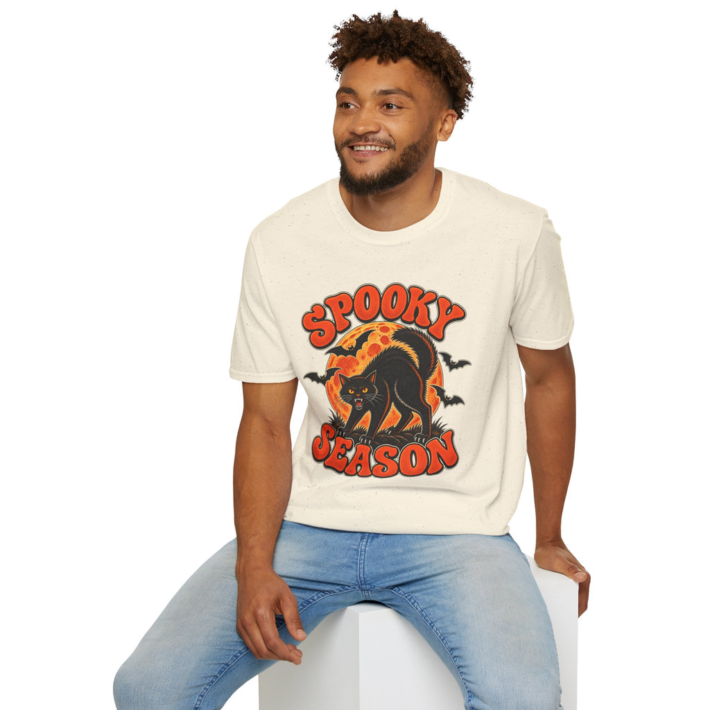 Retro Black Cat Halloween Shirt | Vintage Spooky Season Graphic Tee | Womens Halloween T-Shirt