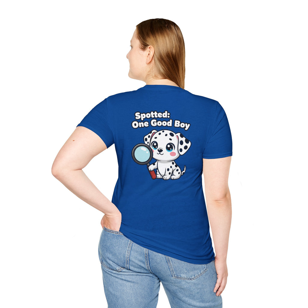 Cute Dalmatian Shirt Spotted: One Good Boy Funny Dog Lover Unisex Softstyle Tee Gift