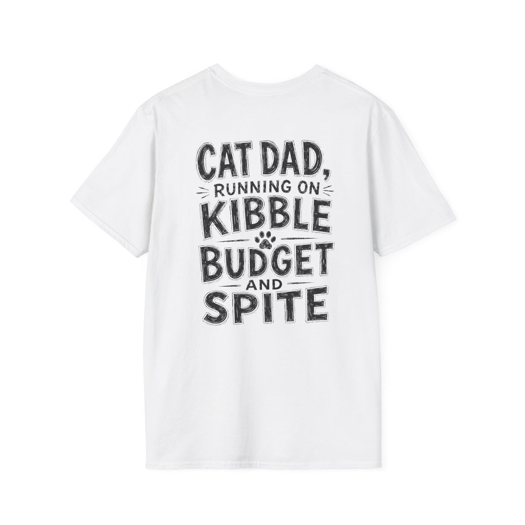 Cat Dad Shirt Running on Kibble Budget and Spite Dark Humor Tee Unique Gift Funny Tshirt