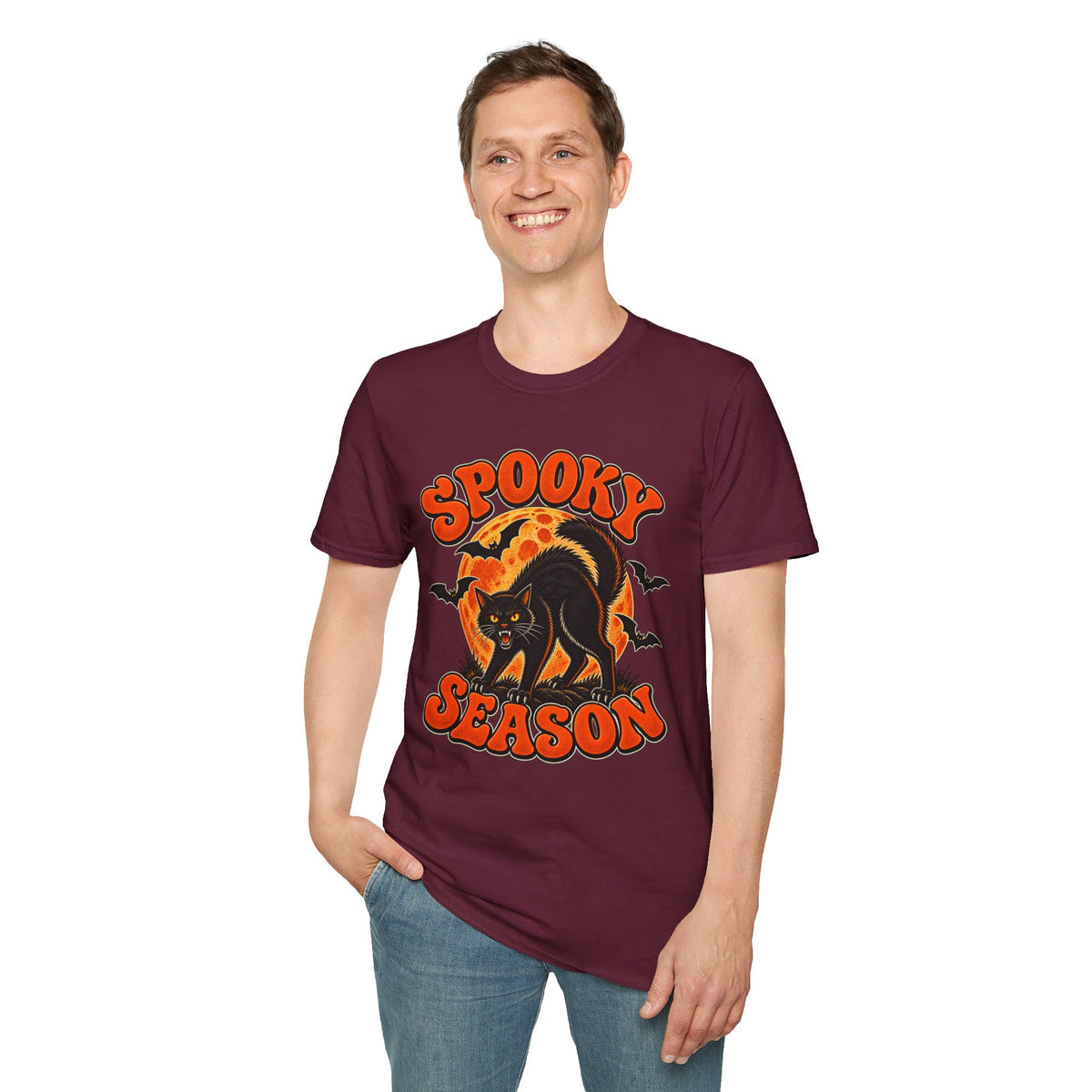 Retro Black Cat Halloween Shirt | Vintage Spooky Season Graphic Tee | Womens Halloween T-Shirt