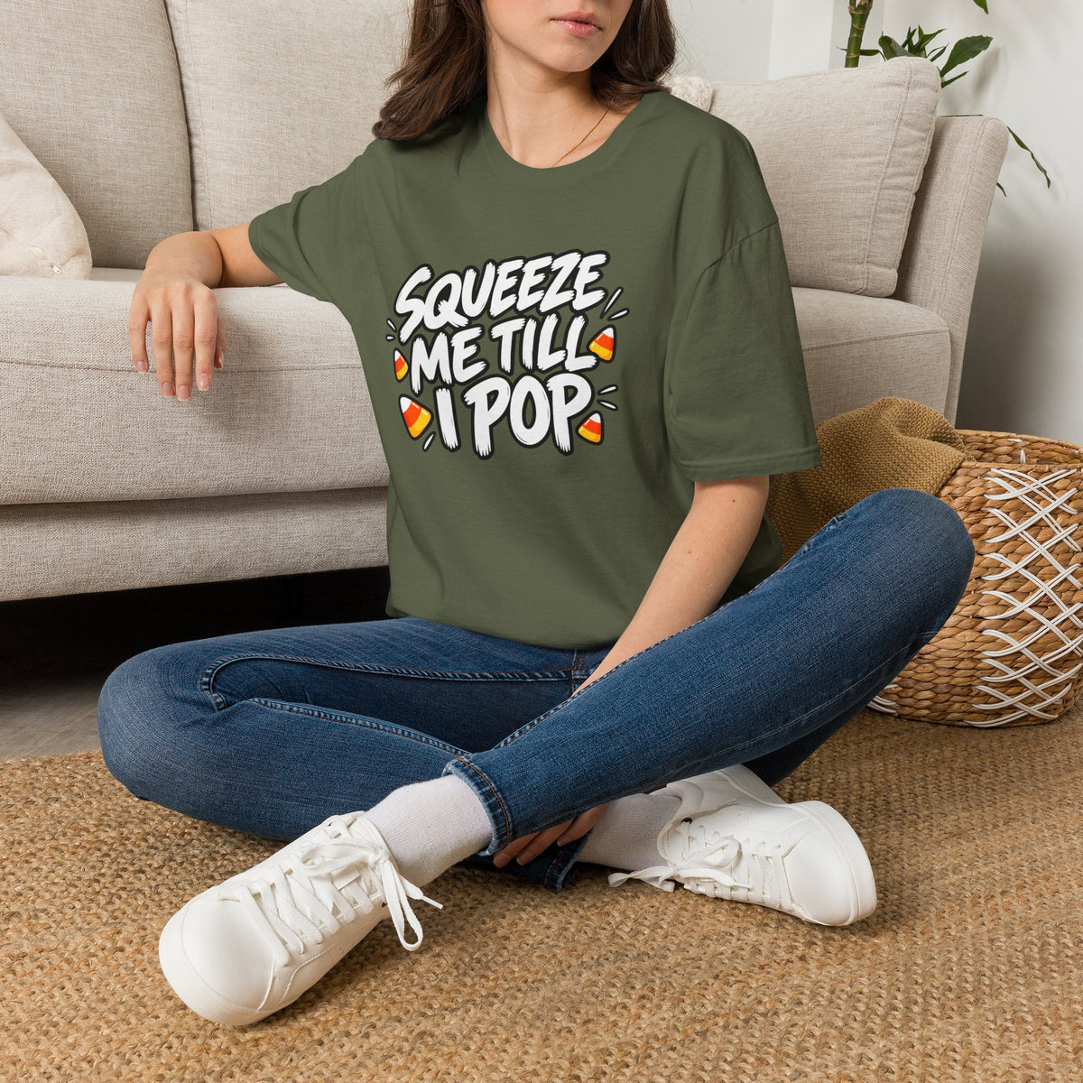 Funny Halloween Shirt Squeeze Me Till I Pop Candy Corn Novelty Tee Graphic T-Shirt